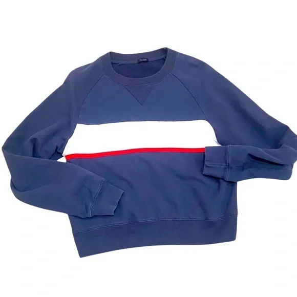 John Galt California navy cotton blend sweatshirt red ivory stripe medium - Picture 2 of 10